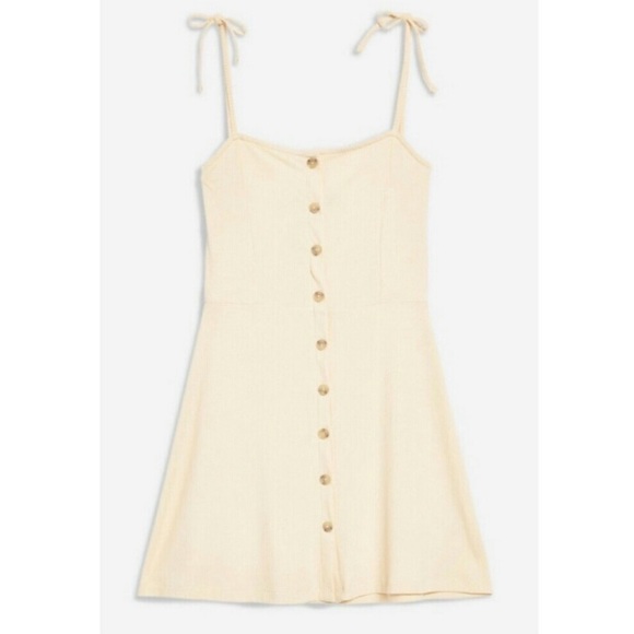 TOPSHOP Yellow Button Front Ribbed Mini Dress - Picture 2 of 3
